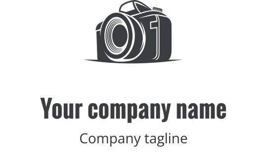 Realistic gray camera logo design with detailed lens and body features