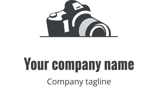 Realistic gray camera logo design with detailed lens and body features