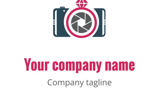 Creative logo design featuring a teal camera with red accents and gray details