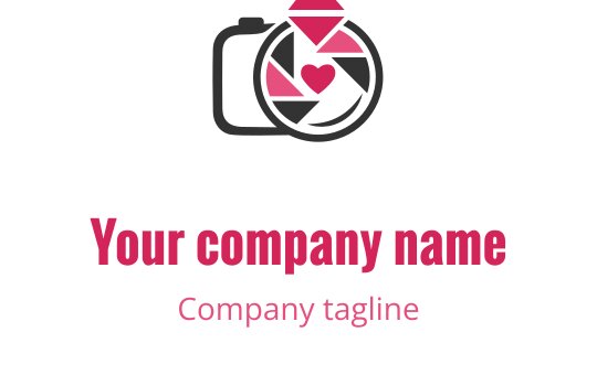 Elegant logo design featuring a pink and red wedding camera