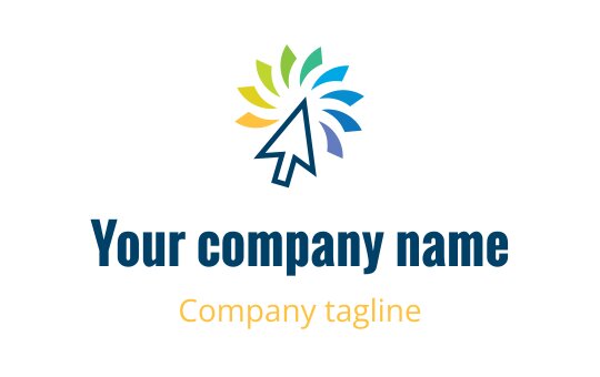 Colorful logo design featuring a stylized arrow and leaf elements
