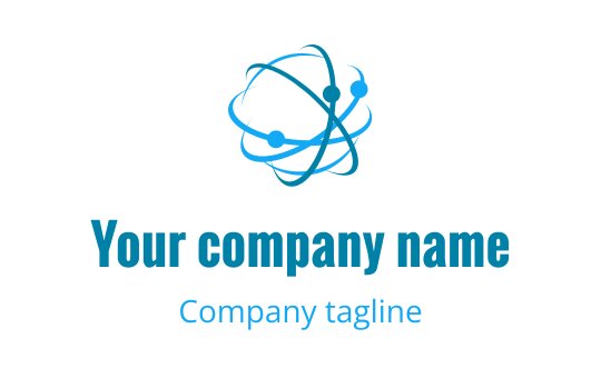 Modern blue logo design featuring an abstract atomic structure