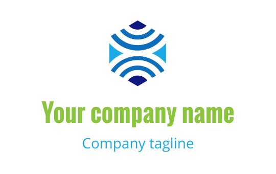 Modern hexagonal logo design with blue waves and green text