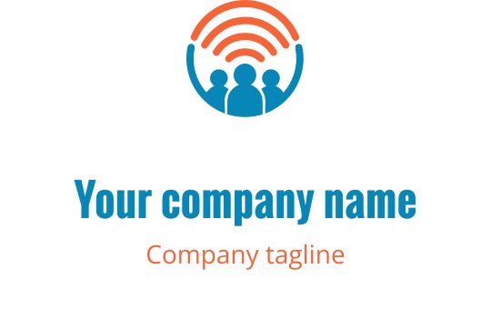 Modern logo design featuring three figures with sound waves above