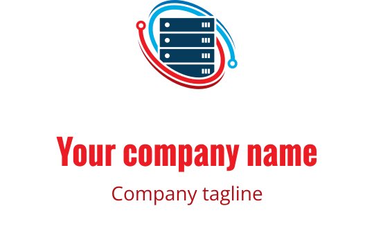 Modern logo design featuring a server stack with red and blue accents
