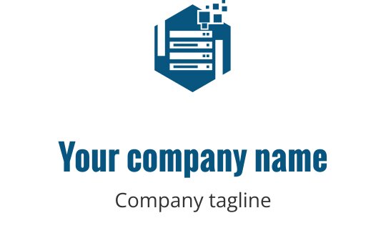 Modern blue logo design featuring a hexagon and document elements