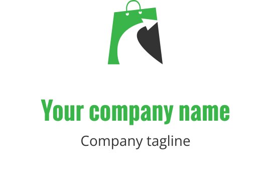 Lime green logo design featuring a stylized bag shape