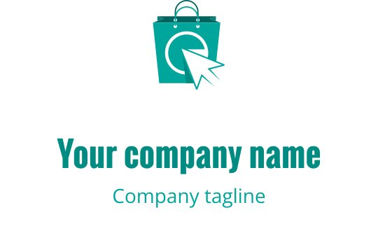 Teal logo design featuring a stylized shopping bag with a modern look
