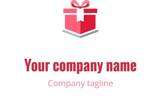 Creative logo design featuring a gray gift box with red and coral accents