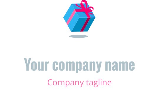 Colorful logo design featuring a gift box in blue, teal, red, and pink