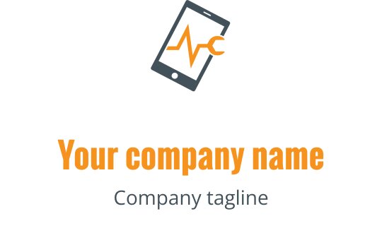 Modern logo design featuring a smartphone and heartbeat line in orange and gray