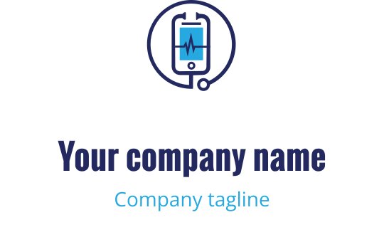 Modern logo design featuring a smartphone and heartbeat line in blue