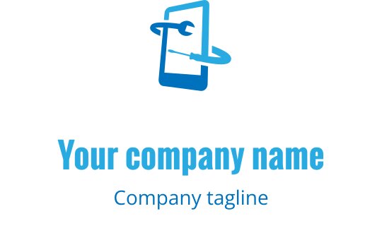 Modern blue logo design featuring a smartphone and wrench combination