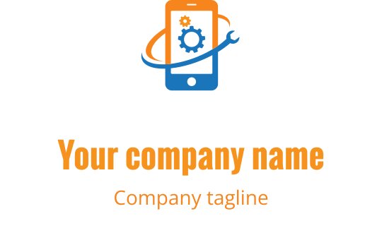 Teal and orange logo design featuring a stylized mobile device with repair tools