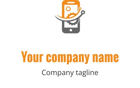 Modern logo design featuring a smartphone with gears and a swoosh element