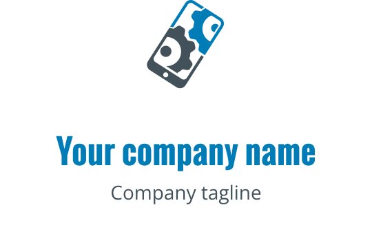 Teal and green logo design featuring a stylized mobile device with repair tools