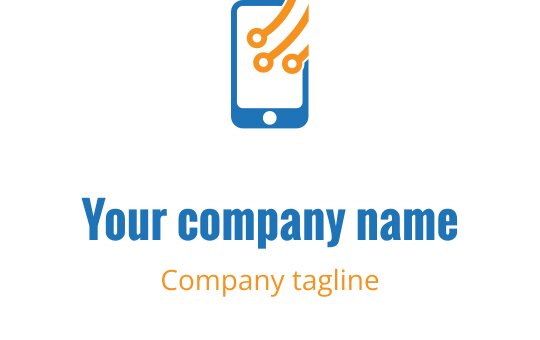 Modern logo design featuring a smartphone with circuit lines in blue and orange