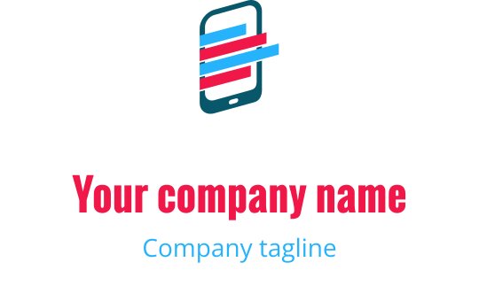 Modern logo design featuring a pixelated mobile device in teal, blue, and red