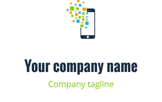 Modern logo design featuring a smartphone with colorful pixel elements