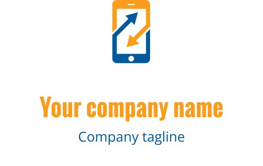 Modern logo design featuring a smartphone with upward arrows in blue and orange