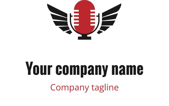 Bold microphone logo design with wings in red and black