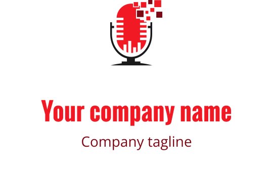 Modern microphone logo design with pixelated red accents