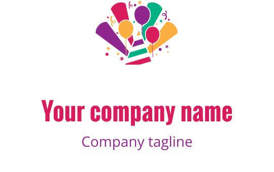 Colorful party logo design featuring balloons and festive elements