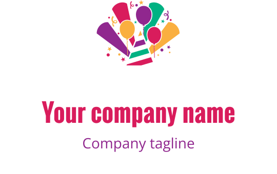 Colorful party logo design featuring balloons and festive elements