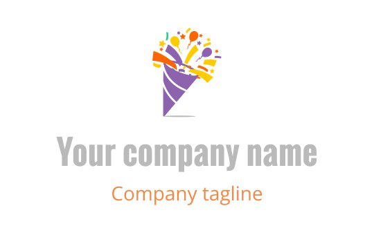Colorful party hat logo design with confetti and stars