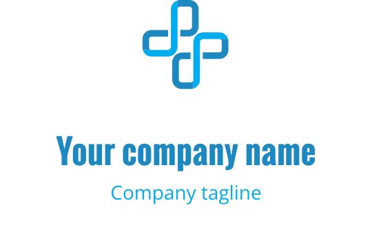 Modern blue logo design featuring interconnected shapes in a symmetrical layout