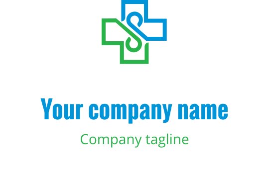Modern logo design featuring a green and blue cross with intertwined elements