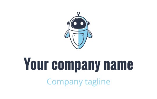 Playful robot logo design in blue with a friendly expression
