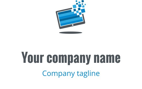 Modern blue and gray logo design featuring a stylized computer monitor