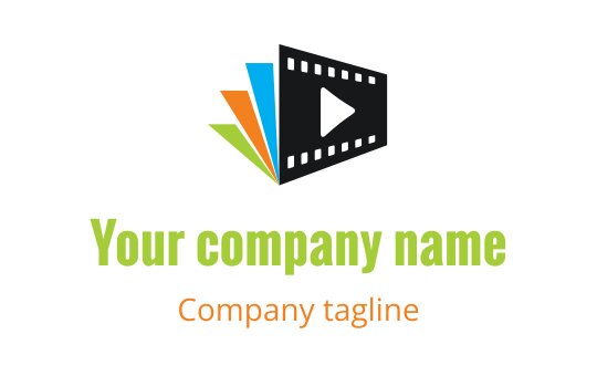 Dynamic logo design featuring a film strip and colorful triangular elements
