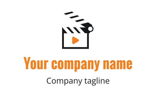 Creative film clapperboard logo design with a play button in orange