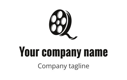 Film reel logo design with a stylized letter Q in black