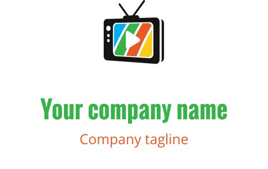 Colorful television logo design with a play button and vibrant stripes