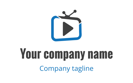Modern logo design featuring a play button inside a blue rectangle