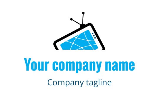 Modern blue logo design featuring a geometric shape with lines