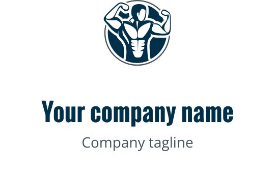 Strong muscular logo design featuring a flexing figure in a circular frame