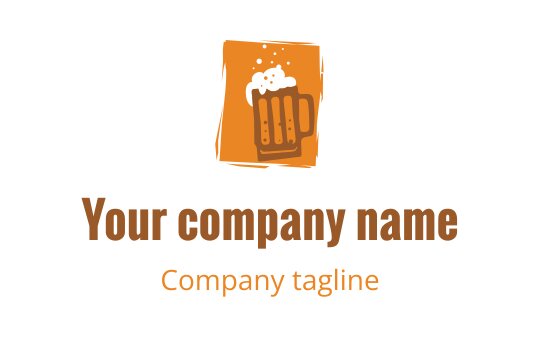 Bold beer mug logo design with an orange splash background