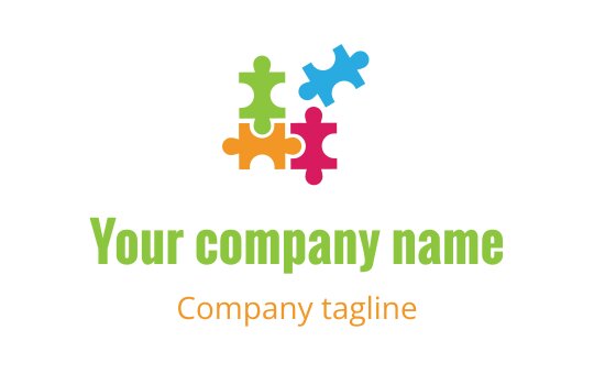 Colorful puzzle pieces logo design with green and orange text