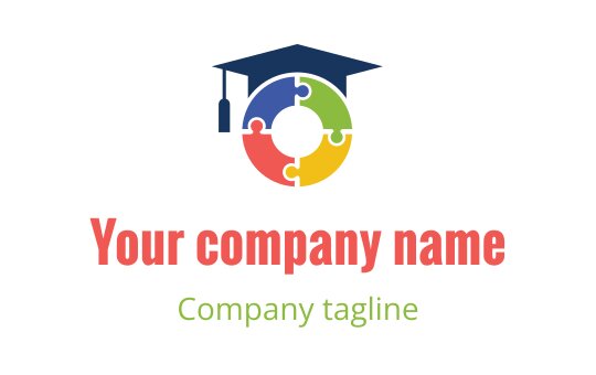 Colorful puzzle piece logo design with a graduation cap on top