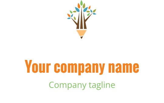 Creative logo design featuring a pencil and tree with colorful leaves