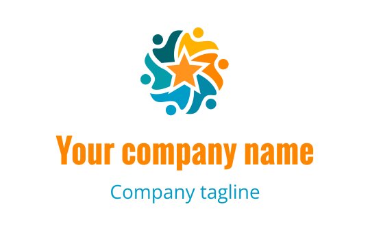 Colorful logo design featuring a star surrounded by abstract figures