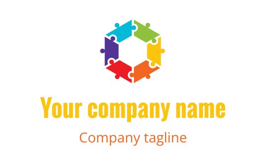 Colorful puzzle piece logo design in a hexagonal arrangement