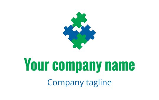 Colorful puzzle piece logo design in green and blue tones