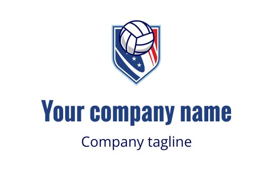 Shield-shaped logo design featuring a volleyball and dynamic colors