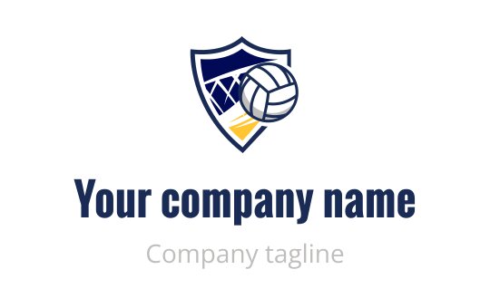 Shield logo design featuring a volleyball and blue accents