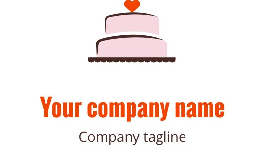 Playful logo design featuring a pink cake with brown and orange accents